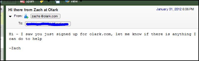 Email From Zach at Olark